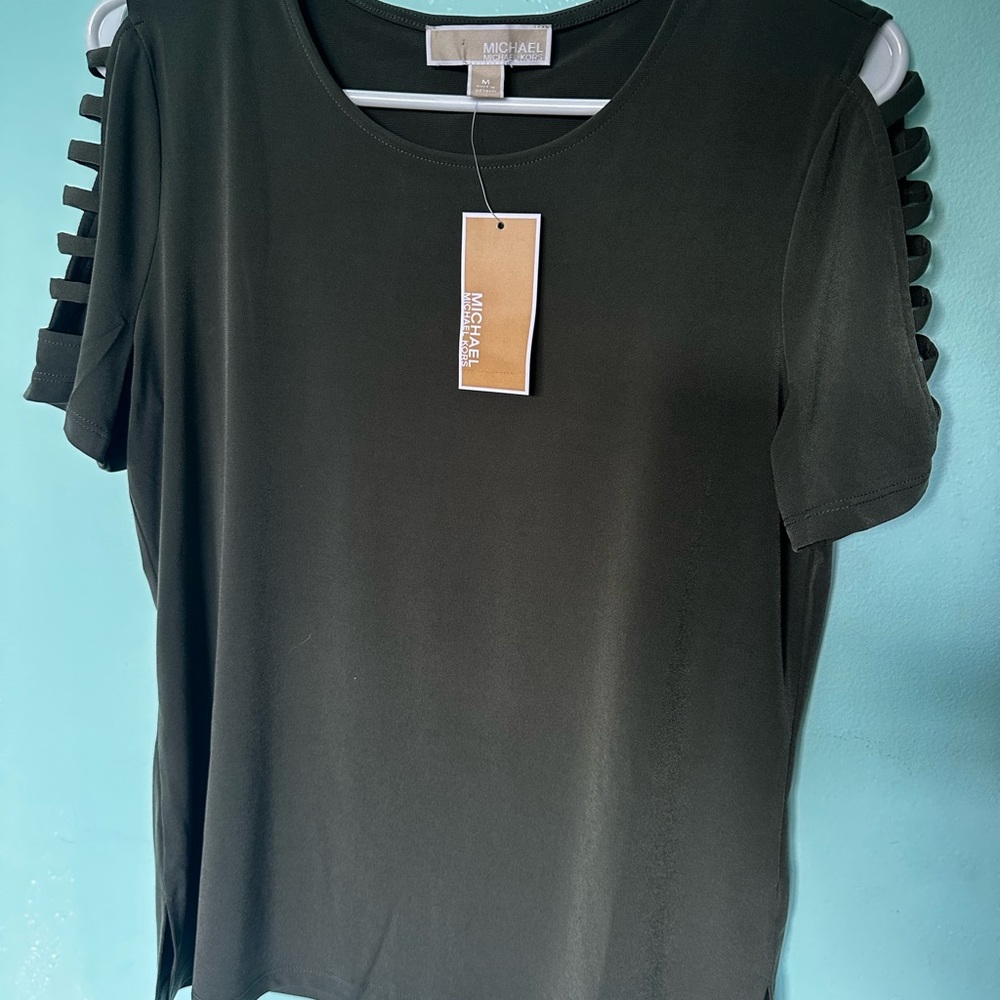 Michael Kors olive colored short sleeve blouse size M